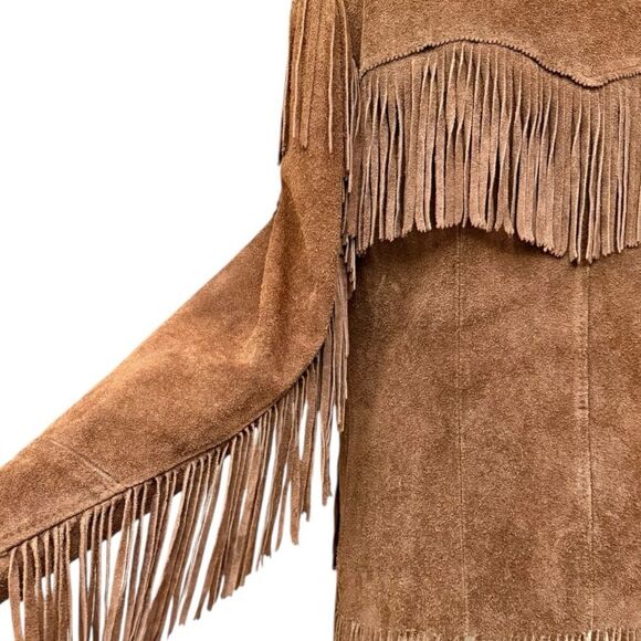 Vintage Brown Suede Leather Fringe Jacket Medium fit Montgomery Ward The Tannery - Picture 5 of 12